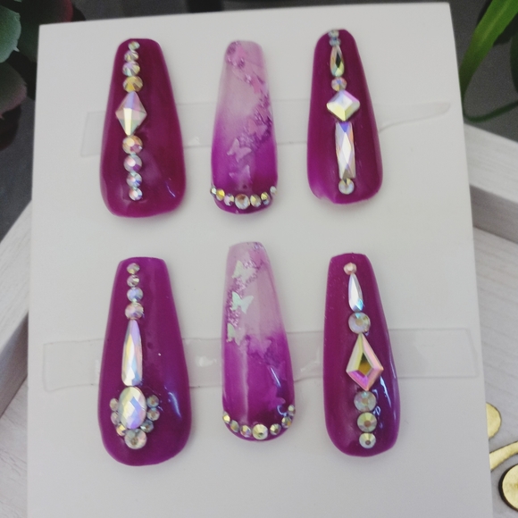 Full diamond set purple glow in the dark acrylic coffin nails - Picture 7 of 10